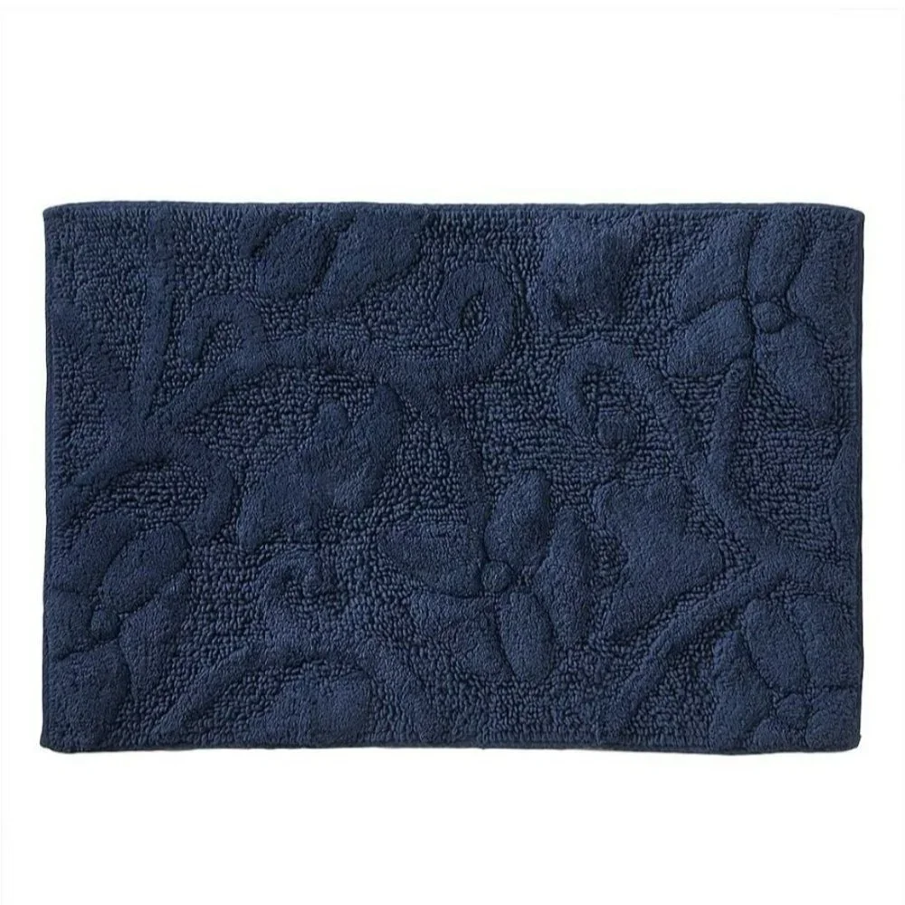 Sonoma Goods For Life Quinn Collection Bath Rug Navy Blue Paisley Inlay Pattern
